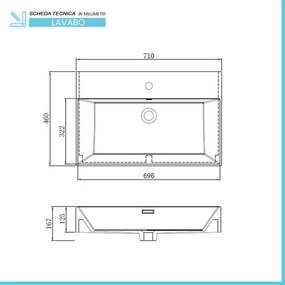 Mobile bagno sospeso cannettato 70 cm noce canaletto con specchio Bali