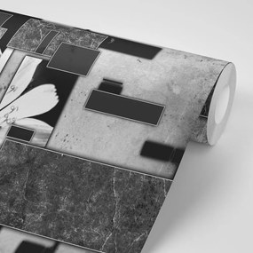 Carta da parati – Astratto floreale in bianco e nero