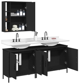 Set di mobili da bagno 3 pz nero in legno multistrato