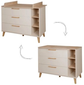 Cassettiera per bambini color crema/di colore naturale con effetto rovere con fasciatoio 117x103x78 cm Jil – Roba