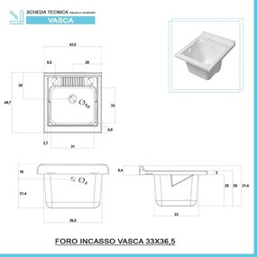 Mobile lavatoio 45x50 cm rovere con vasca in resina e asse lavapanni