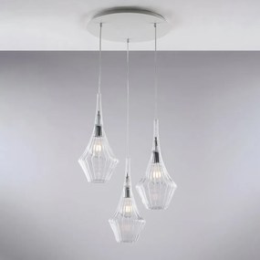 Lampadario Moderno Zeus Metallo Bianco Vetro Trasparente 3 Luci E27