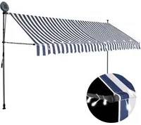 Tenda da Sole Retrattile Manuale con LED 400 cm Blu e Bianca 145847