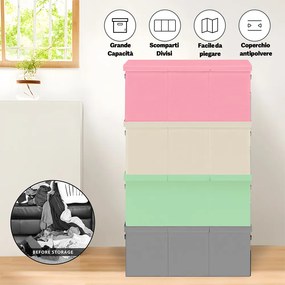Box Contenitore per Giocattoli 91,5x32x40,5 cm Pieghevole 3 Scomparti 118L in TNT Beige...