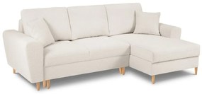 Divano angolare beige allungabile e con contenitore (con penisola a destra/con chaise lounge) con rivestimento in bouclé Kyoto – Cosmopolitan Design