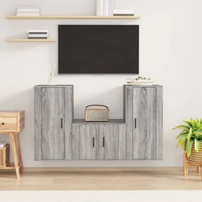 Set mobili porta tv 3 pz grigio sonoma in legno multistrato