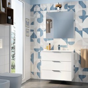 Mobile bagno sospeso con lavabo L 80 x H 72 x P 45 cm bianco lucido 3 cassetti per vasca centrale Jnka