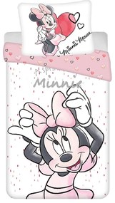 Set copripiumino e federa da bambini bianco/rosa in cotone per letto singolo 140x200 cm Minnie "White" – Jerry Fabrics