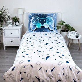 Biancheria da letto per bambini in cotone bianco e blu per letto singolo 140x200 cm Game over - Jerry Fabrics