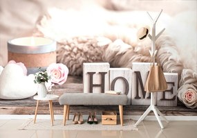 Carta da parati – Natura morta con scritta Home