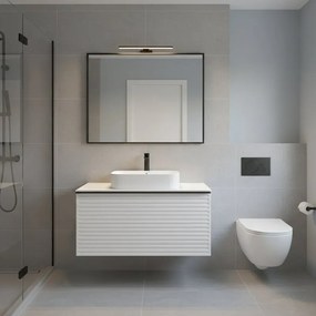 Mobile da bagno sospeso sotto lavabo Pixel stripes 1 cassetto L 80 x H 40 x P 45.5 cm bianco laccato opaco, con maniglia alluminio nero opaco