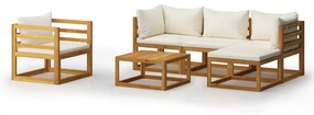 Set divani da giardino 6 pz con cuscini crema massello acacia