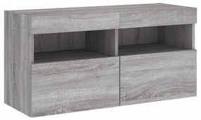 Mobile tv a parete con luci led grigio sonoma 80x30x40 cm