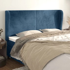 Testiera Ad Orecchio Blu Scuro 203x23x118/128 Cm İn Velluto /