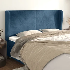 Testiera Ad Orecchio Blu Scuro 203x23x118/128 Cm İn Velluto /