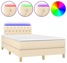 Letto a molle con materasso e led crema 120x200cm in tessuto