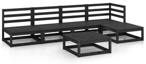 Set divani da giardino 5 pz nero in legno massello di pino