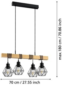 Eglo 44075 - Lampadario sospeso a cavo TOWNSHEND 4xE27/60W/230V