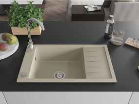 Mexen Elias lavello in granito a 1 vasca con sgocciolatoio 795 x 480 mm, beige, sifone cromato - 6511791005-69