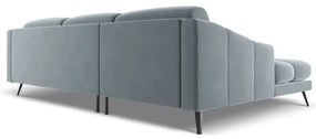 Divano angolare azzurro (con penisola a sinistra) con rivestimento in velluto Nalu – Makamii