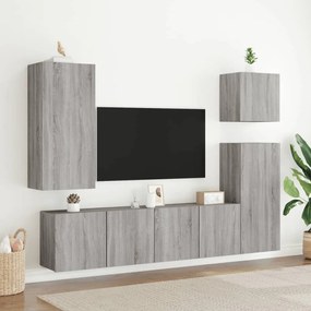 Mobili tv a muro 5pz grigio sonoma in legno multistrato