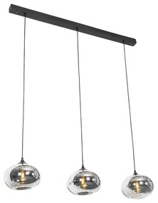Lampada a sospensione Art Déco nera con vetro fumé oblungo 3 luci - Busa