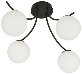 Plafoniera Moderna 4 Luci Coeo In Acciaio Nero E Diffusori In Vetro Opale