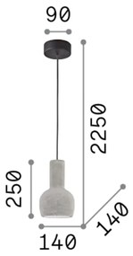 Sospensione Industrial-Minimal Oil-3 Metallo Cemento Grigio 1 Luce E27