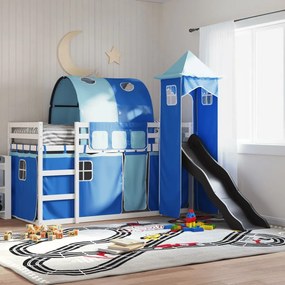 Letto A Castello Con Scivolo E Tende Blu 90x190 Cm /