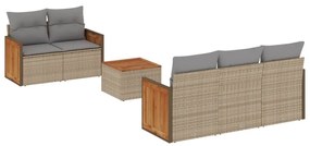 Set divano da giardino 6 pz con cuscini beige in polyrattan