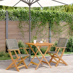 Set Da Bistrot 3 Pz Grigio İn Polyrattan E Legno Massello /