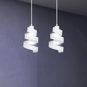 Lampadario Moderno 2 Luci Tristano In Acciaio Bianco Con Fasce A Spirale