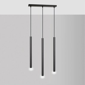 Lampadario 3 Luci Moderno Shu Acciaio Nero E Paralumi A Cilindri Sottili