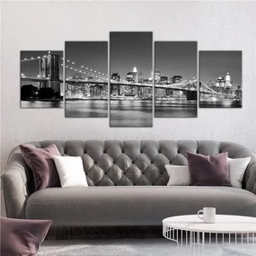 Quadro Dream about New York (5 Parts) Wide  Colore bianco e nero, Dimensioni e Misure 225x100