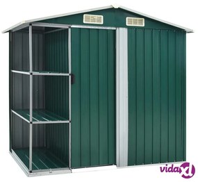 vidaXL Capanno da Giardino con Scaffali Verde 205x130x183 cm in Ferro
