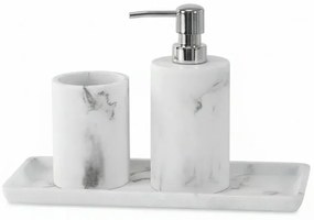 Set accessori bagno effetto marmo 3 pezzi con dispenser portaspazzolino e vassoio in resina Ivy