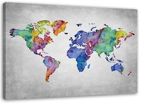 Quadro su tela, Mappa del mondo acquerello