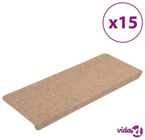 vidaXL Tappetini Autoadesivi per Scale 15 pz 65x24,5x3,5 cm Beige