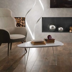Tavolino NICO piano in legno sagomato Bianco Frassino gambe in metallo