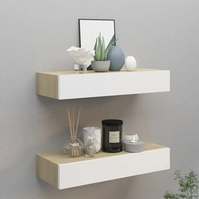 Scaffali Con Cassetti 2 Pz Rovere E Bianco 60x23,5x10 Cm İn Mdf /