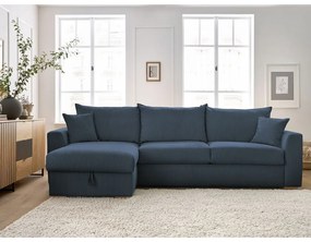 Divano angolare in blu scuro allungabile (con composizione variabile) con rivestimento in velluto a coste Augustin – Bobochic Paris