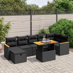 Set divani da giardino con cuscini 8 pz nero in polyrattan