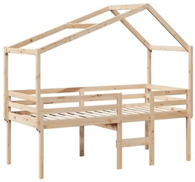 Letto a soppalco con tetto 90x190 cm legno massello di pino