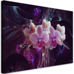 Quadro su tela, Orchidea bianca su uno sfondo scuro  Dimensioni Tappeti 90x60