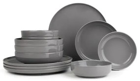 Set da tavola 12 pezzi in porcellana grigia