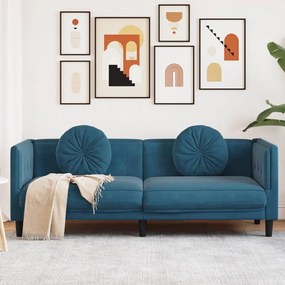 Divano A 3 Posti Con Cuscini Blu İn Velluto /