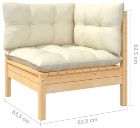 Set divani da giardino 7 pz con cuscini crema massello di pino