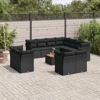 Set Divani da Giardino 12 pz con Cuscini Nero in Polyrattan 3223941