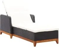 Lettino Prendisole Polyrattan e Legno Massello di Acacia Nero cod mxl 5720