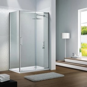 Porta doccia scorrevole L 114-120 cm x H 195 cm per nicchia in vetro trasparente SP. 6 mm, profilo lucido cromo, serie Slimline